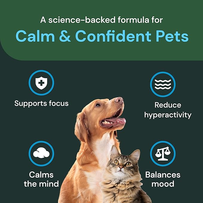 VetriScience Veterinary Strength Calm & Confident Chews - Stress Supplement for Cats - Supports Brain Function for Cats - with L-Theanine, Thiamine & More - 45 Count