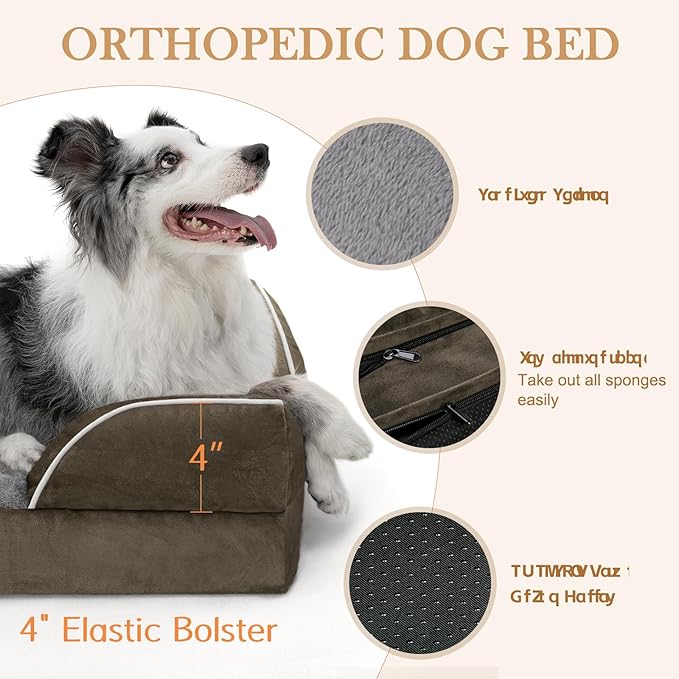 Comfort Expression Medium Dog Beds Waterproof Orthopedic Foam Dog Sofa Beds for Medium Large Dogs Comfy Pet Bed with Washable Removable Cover & Non-Slip Bottom(Medium,Dark Green)