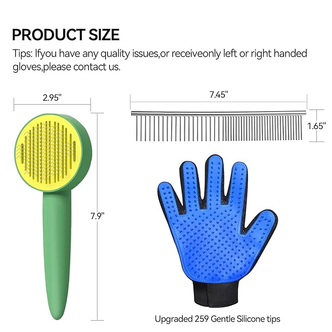 Dog & Cat Brush,Pet Grooming Kit 4PCS- Dog Brush for Shedding| A Pair Pet Hair Removal Gloves| Metal Comb for dog.Removes Undercoat, Loose Hair, Tangled, Dirt and Massages. All hair Types