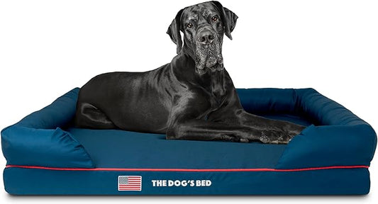 The Dog’s Bed, XXL Blue Oxford with Red Trim USA Flag Dog Bed 51.5x39, Memory Foam, Pain Relief: Arthritis, Post Surgery, Lameness, Supportive, Calming, Waterproof Washable Cover, Veterinary Approved