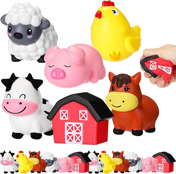 Wettarn 12 Farm Animal Foam Stress Toy Party Favors Fidget Toy Bulk Cute Farm Animal Stress Relief Gift Supplies for Adults Kids Graduation Classroom Reward Bathtub Beach Pool Mental Stimulation