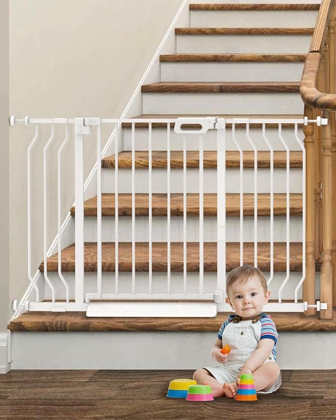 Mom's Choice GROWNSY Baby Gate, 29.5"-53" Auto-Close Dog Gate for Stairs & Doorways, Pressure-Mounted Easy Install Baby Gate - No Drill, Anti-Trip, Walk Through, Safe & Durable