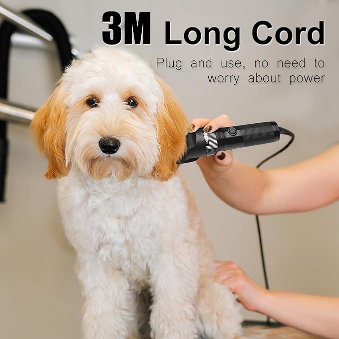 Dog Clippers for Grooming, 12V Professional Dog Clippers，Heavy Dutt Corded Pet Hair Trimmer Pet Trimmer for Thick Hair with Guard Combs Brush