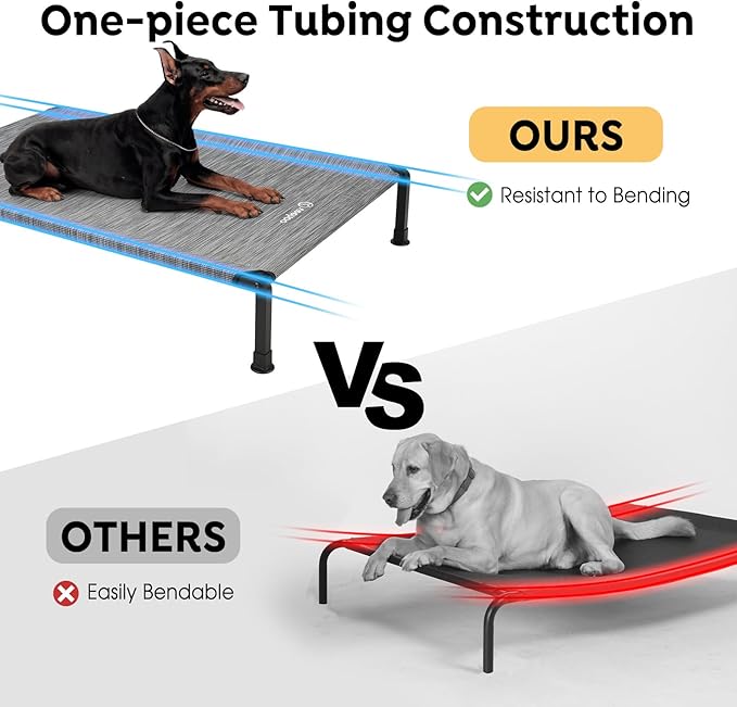 Veehoo Heavy Duty Elevated Dog Bed - Raised Dog Cot with Washable & Breathable Teslin Mesh, Non-Slip Silicon Feet, Cooling, Indoor/Outdoor, 47" x 29", Black Silver