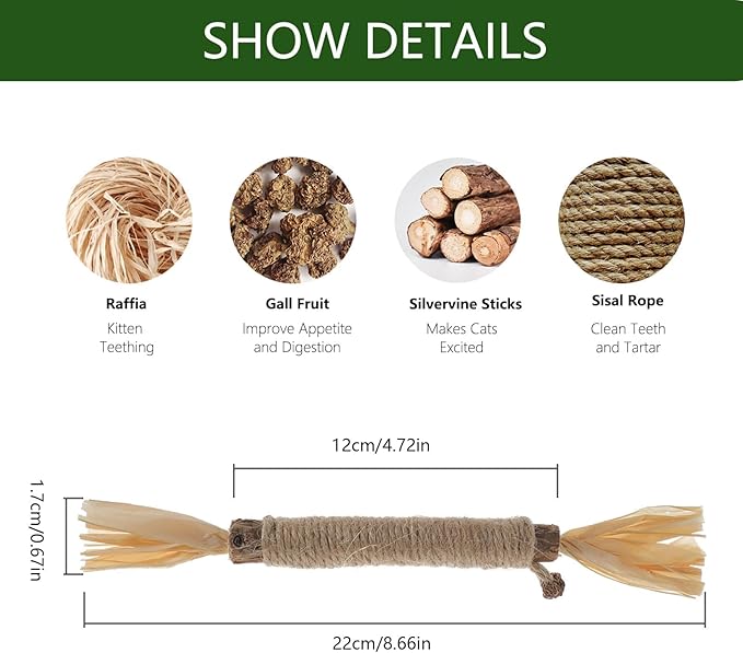 3 PCS Silvervine Sticks for Cats - Natural Cat Chew Toys for Teeth Cleaning, Kitten Teething & Aggressive Chewers