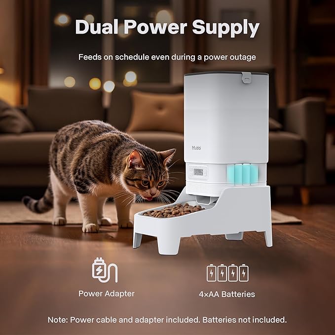 Automatic Cat Feeders, 7L/29 Cups Automatic Dog Feeder, Cat Food Dispenser, No-Jam Rotor, Up to 6 Meals for 2-15 mm Dry Food, with Elevated Stand, Stainless Steel Bowl
