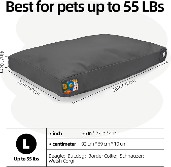 Sytopia 36-Inch Canvas Outdoor Dog Bed, Waterproof & Washable with Removable Cover, Ideal for Medium & Large Dogs, Chew-Proof Great for Indoor, Outdoor, Crate, or Patio Use (Dark Grey)