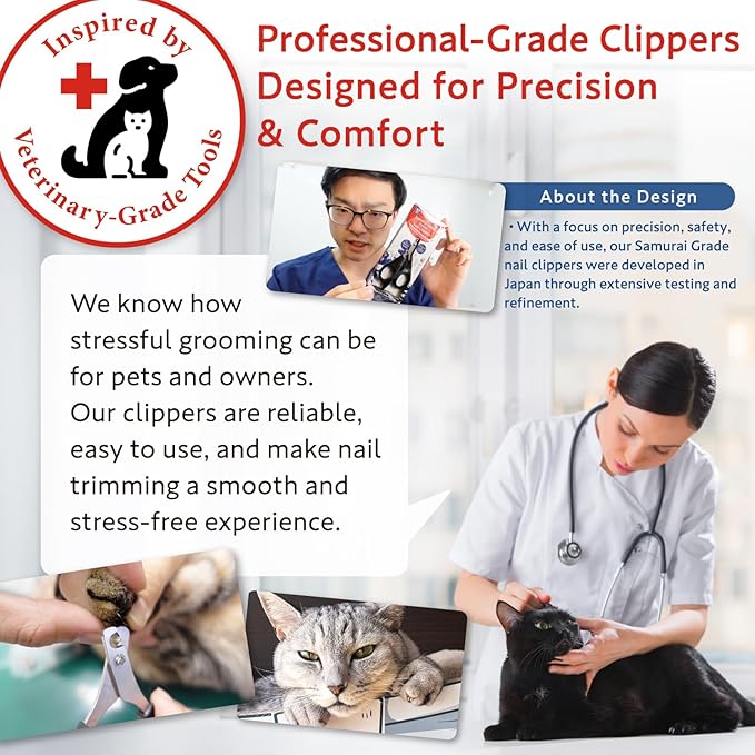 Samurai-Grade Cat Nail Clippers | Vet Recommended | Sharper, Quieter & Safer | Precision Blade for Stress-Free Grooming | Non-Slip Grip | Lifetime Durability | Made in Japan