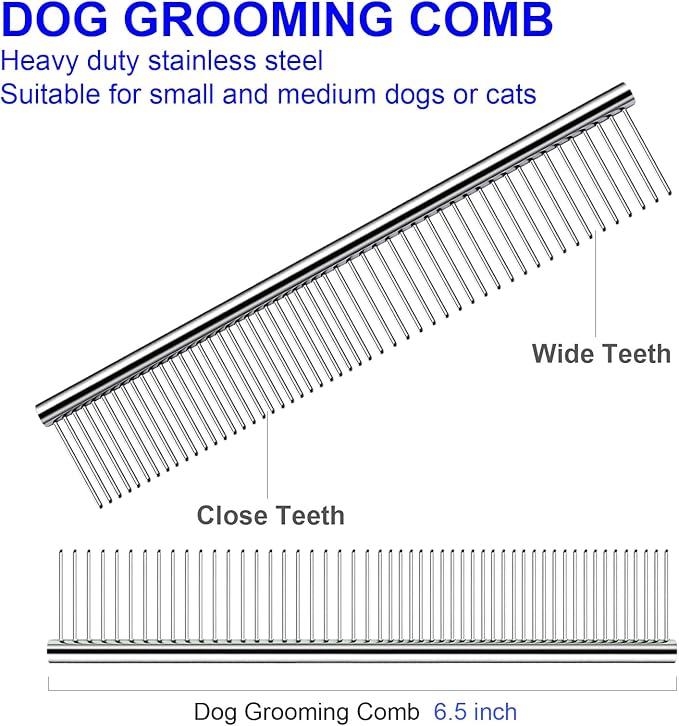 Professional Dog Grooming Scissors Kit, Titanium Coated Dog Scissors for Grooming, Grooming Shears Kit - Straight,Thinning, Curved Scissors and Comb for Dog Cat Pet (Blue 5 in 1)
