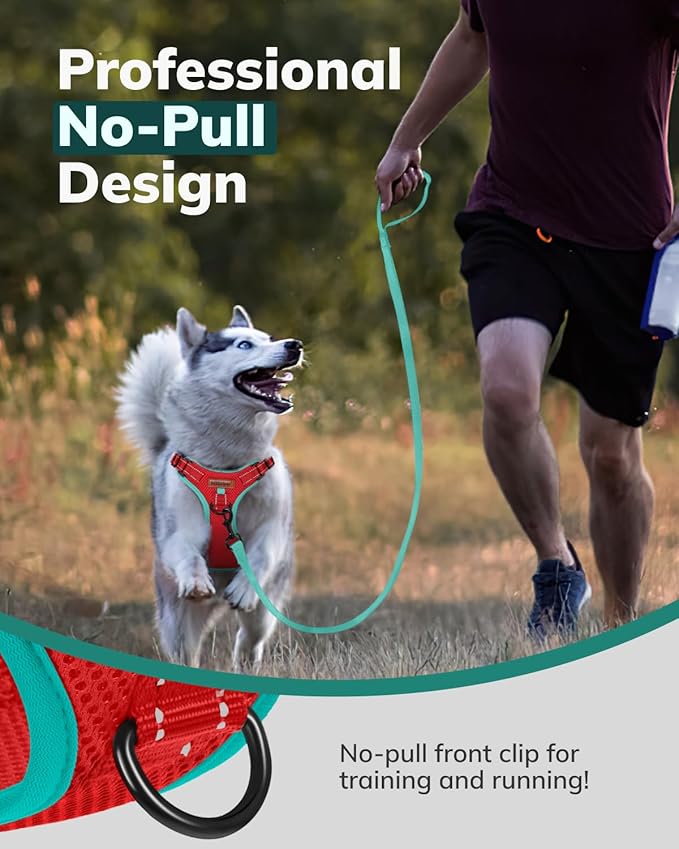 MIDOG No-Pull Dog Harness | Adjustable & Reflective Pet Harness Leash Set for Small Medium Large Dogs Walking, Training| No Choke, Front Clip, Soft Padded Vest with Easy Control Handle - Red, S
