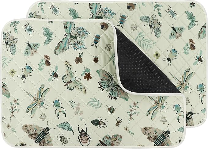 IEUUMLER Washable Pee Pads for Dogs, 2 Pack Insect Pattern Reusable Waterproof Puppy Potty Pads, Non-Slip Absorbent Pet Training Pads for Playpen Crate Bed EU014