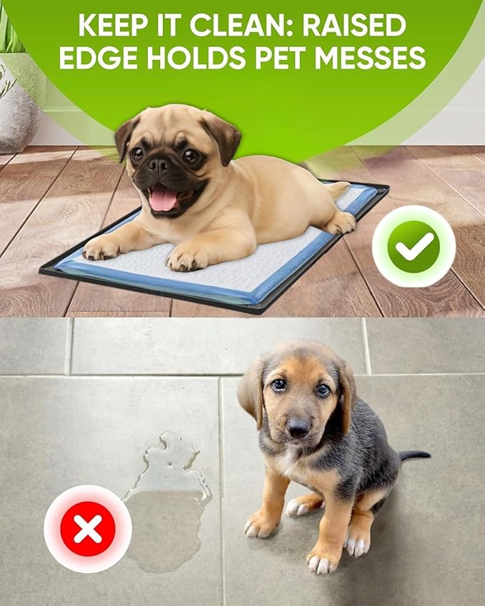 TidyFriend Puppy Pad Holder Tray Fits for 11.5” x 17” Pee Pads with Corner Lock Holes, Raised Edges, Non-Spill, Easy to Clean Silicone Puppy Potty Tray Holder, for Indoor Floor Protection (Grey)