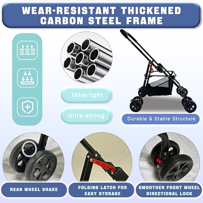 4 Wheels Pet Stroller 4 in 1 Pet Stroller with Detachable Carrier for Small & Medium Dogs Cats up to 55 lbs Easy-Folding Travel Dog Wagon with Car Seat Breathable Mesh,Blue Cartoon