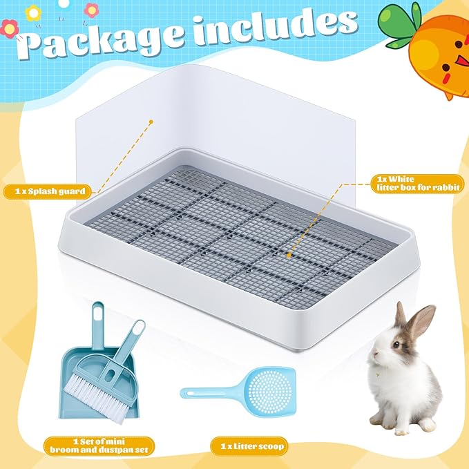 Uiifan Large Rabbit Bunny Litter Box Guinea Pig Litter Tray 22.5 x 17.9 x 3.07 Inch Small Animal Pet Toilet Potty Pan Rectangular Rabbit Bedding Tray Ferrets Cage (White and Blue)
