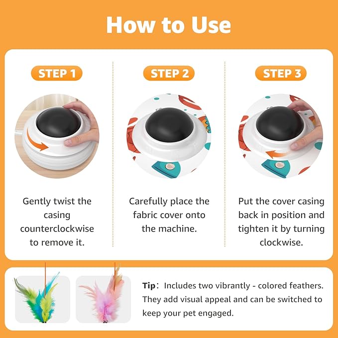 Interactive Cat Toys Rechargeable: Moving Concealed Feathers with Chime - Hide and Seek Toys,Touch Cat Kitten Toy Exercise Toys for Indoor Bored Adult Cats,White