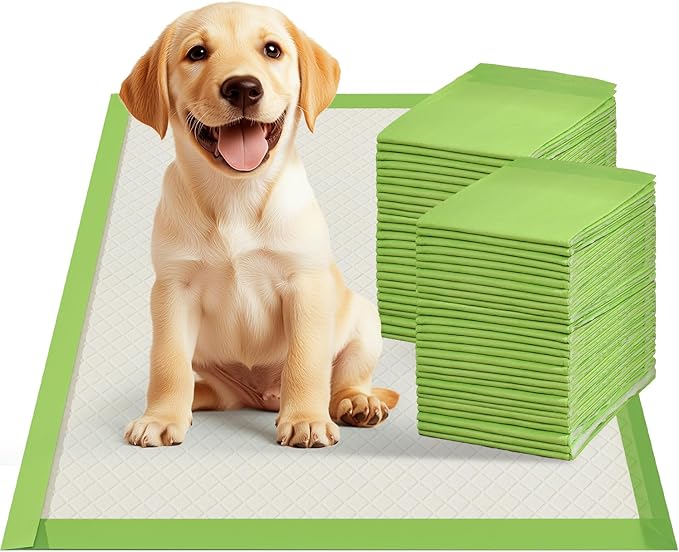 Dog Pee Pads Rugular 22"x22", Thicker ECO Green Small Disposable Puppy Training Pads Super Absorbent Full Edge-Wrapping Pad for Dogs, Puppies, Doggies, Cats-(100 Count)