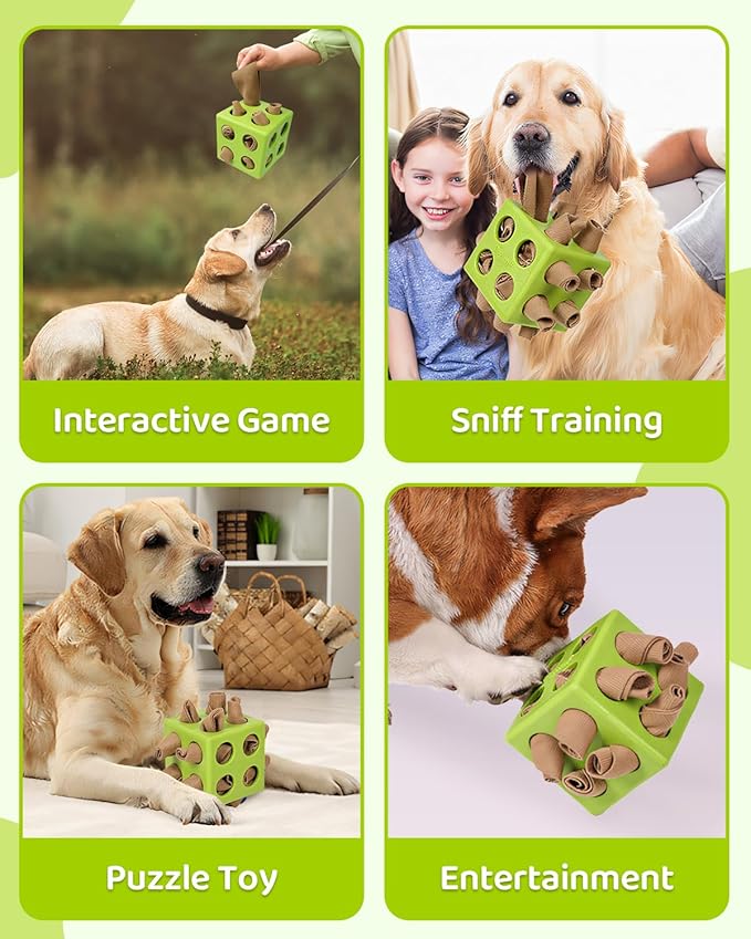 Interactive Puzzle Dog Toy Encourage Natural Foraging Skill, Durable Dog Enrichment Toy Snuffle Cube Cloth Strip with Hide & Seek Food, Slow Feeder for Mind Stimulate & Stress Relief (Green)