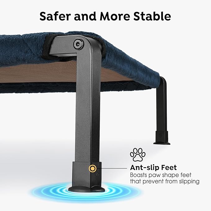 Veehoo Soft Plush Elevated Dog Bed, Raised with Heavy Duty Frame, Non-Slip Silicon Feet, Washable & Breathable Pet Cot for Indoor/Outdoor Use, 35" x 22", Navy Blue, CWC2432A