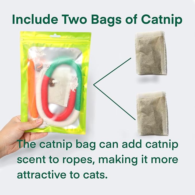 Kittens Toys，Cat Chew Toys for Indoor Cats, Catnip Toy for Teeth Cleaning, Interactive Cat Nip Teething Rope Toys for Cats Kitty, 2 Pack (27.56&7.87 inches，Plus 2 Packs of Catnip)