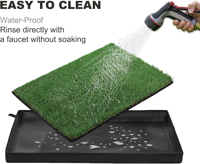 Dog Grass Pad with Foldable Dog Litter Box, Extra Large Liner Base (44”×34”) for Balcony, 2 Artficial Grass Pee Pads for Dogs, Pee Pad Holder, Potty Training