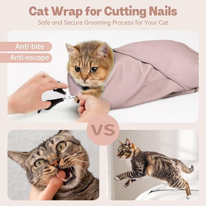 Paw Legend 35.4" Cat Wrap for Grooming Cat Wrap for Cutting Nails Cat Restraint for Nail Clipping Self Adhesive Blanket Restraint Cloth for Cats Within 22lbs