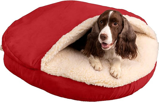 Snoozer Classic Poly-Cotton Cozy Cave Pet Bed, Large, Red.