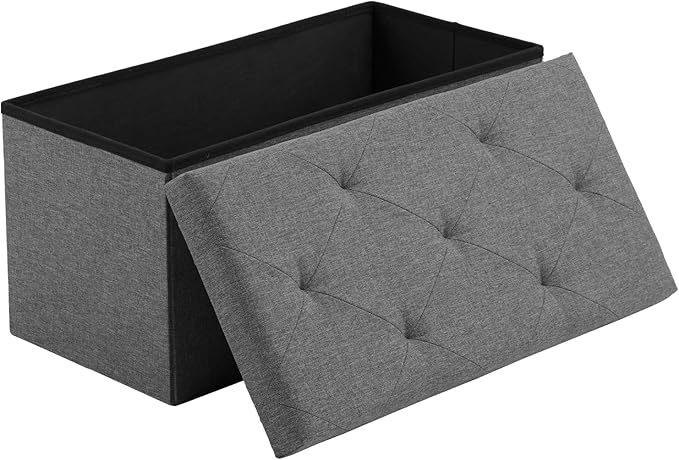 Sweetcrispy 30 Inches Folding Storage Ottoman Bench, Large End of Bed Foot Rest Stools Ottoman Storage Chest with Padded Seat for Bedroom, Living Room, Entryway, Holds up to 660 lb, Deep Grey