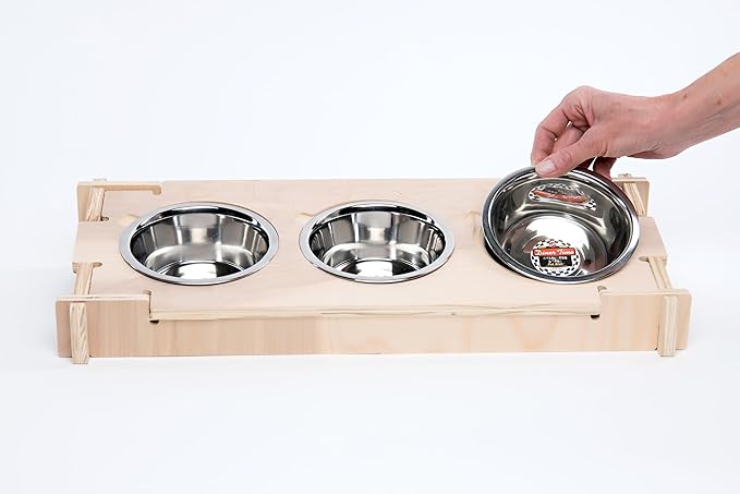 Small Pet Select - Raised Bowl Holder with Three Feeding Bowls for Rabbits, Cats, Dogs, and Other Small Animals