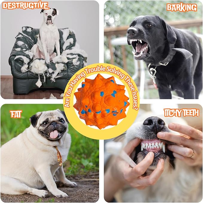 Tough Dog Toys for Aggressive Chewers & Teething Puppies, Bouncy Balls for Medium Dogs, Durable Pet Toys, Floating Dog Balls for Water Play (Orange-Blue-Set)