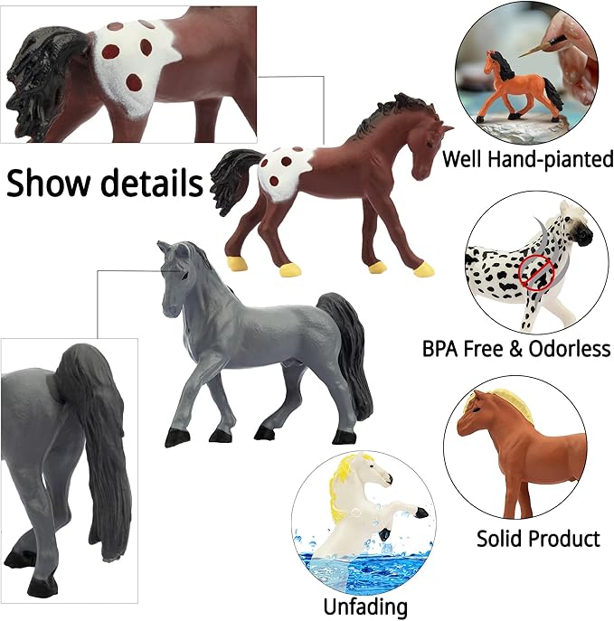Toymany 12PCS 2-3" Tiny Horse Figurines Toy Set, Plastic Pony Small Foal Figures, Easter Eggs Birthday Gift Cupcake Horse Cake Topper for Kids Toddlers