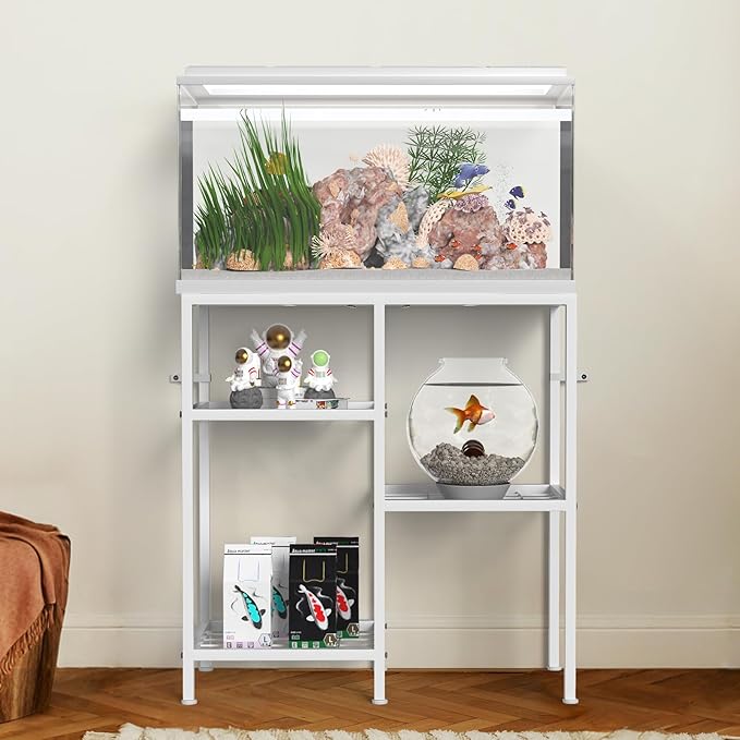 20 Gallon Fish Tank Stand White Metal Aquarium Stand Turtle Tank Stand Reptile Tank Stands 3 Tier Fish Tank with Stand