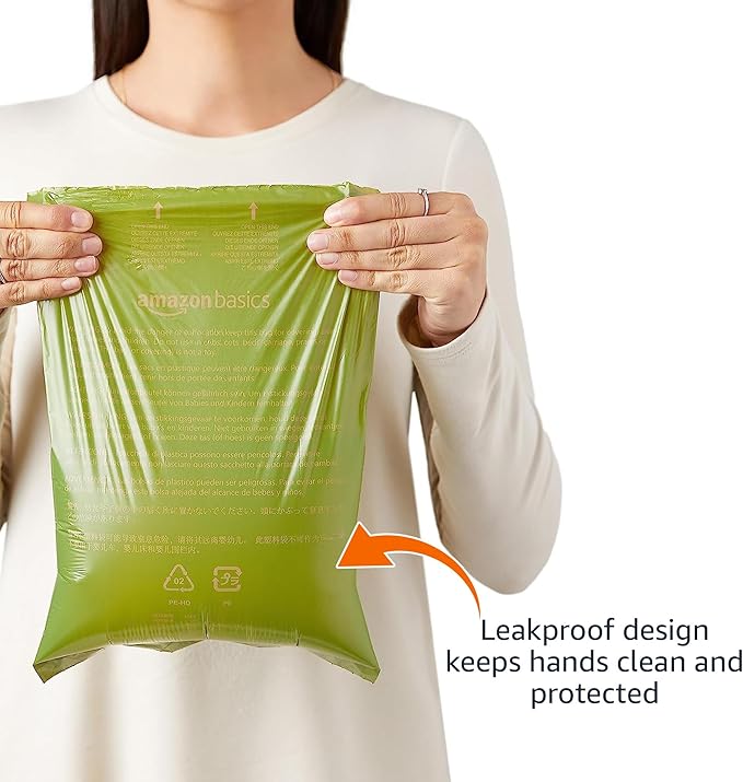 Amazon Basics Dog Poop Bags with Dispenser, 810 Count, Enhanced for Guaranteed Leakproof, Cucumber Scented, Includes Leash Clip