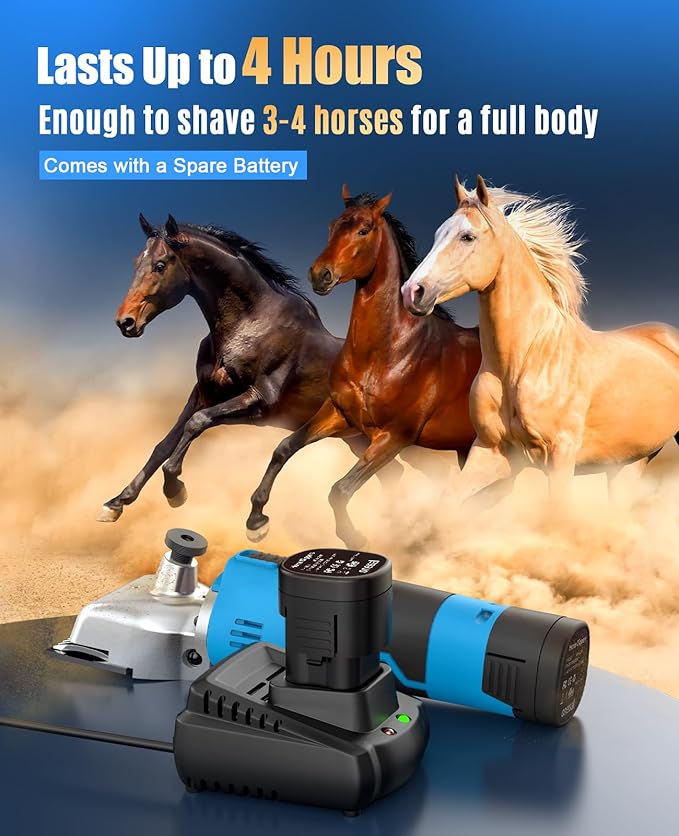 oneisall Cordless Horse Clippers,Professional Horse Grooming Clippers with 2 Batteries,Detachable Stainless Steel Blade Heavy Duty Horse Grooming Kit for Thick Coat