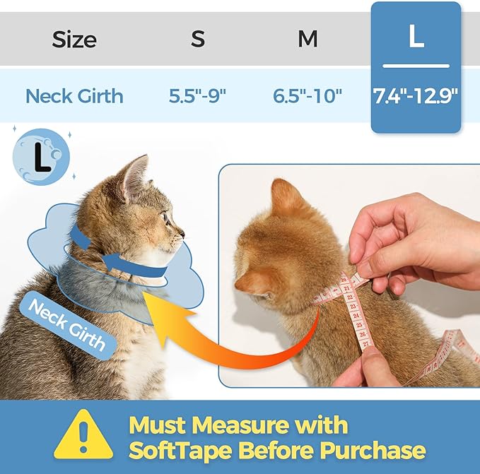 ComSaf Soft, Protective Adjustable Cat Cone Collar to Stop Licking After Surgery, Comfortable Lightweight Elizabethan Collar for Large Cat and Small Dog, Dog Recovery Collar Prevents Licking Wounds