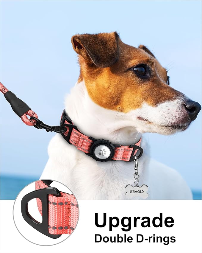 TagME Airtag Dog Collar,Waterproof Reflective Pet Collar with Airtag Holder,Soft Padded and Double D-Rings for Small Dogs,Baby Pink