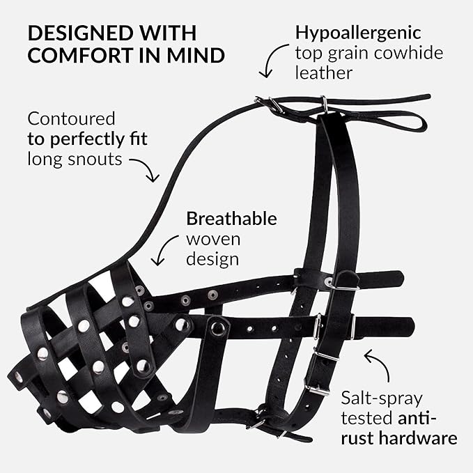 CollarDirect Dog Muzzle German Shepherd Dalmatian Doberman Setter Leather Basket Medium Large Breeds (Black, Large)