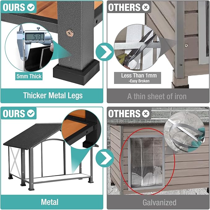 Outdoor Dog House with Insulated Liner,Weatherproof Wooden Dog Shelter for Medium and Large Sized Dogs,Iron Frame Indoor Outdoor Kennel,Pets Warm House in Winter with Large Porch