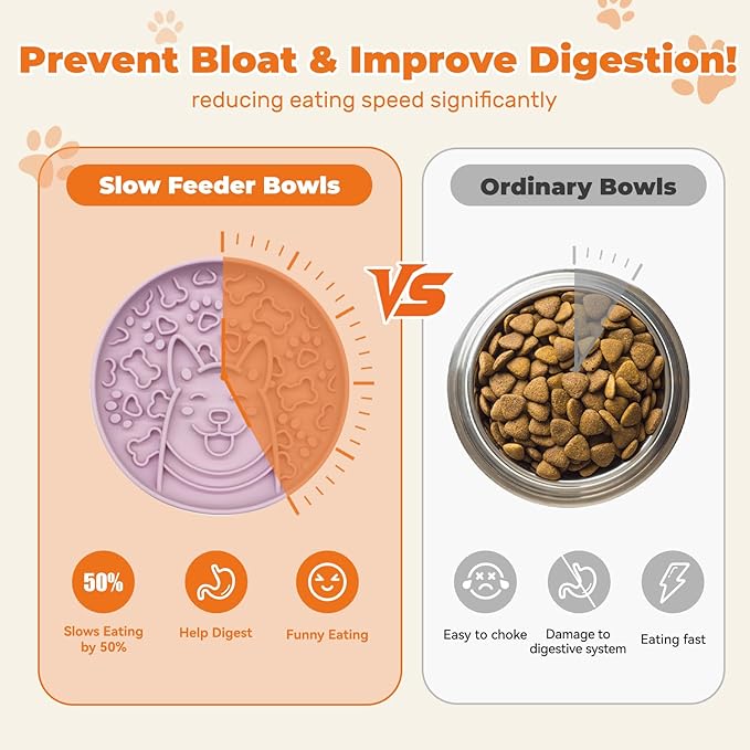 Silicone Slow Feeder Bowl for Dogs, Suction Cup Design, Non-Slip Base, Puppy Pattern Eating Slow, for All Breed Dogs (Dark Yellow)