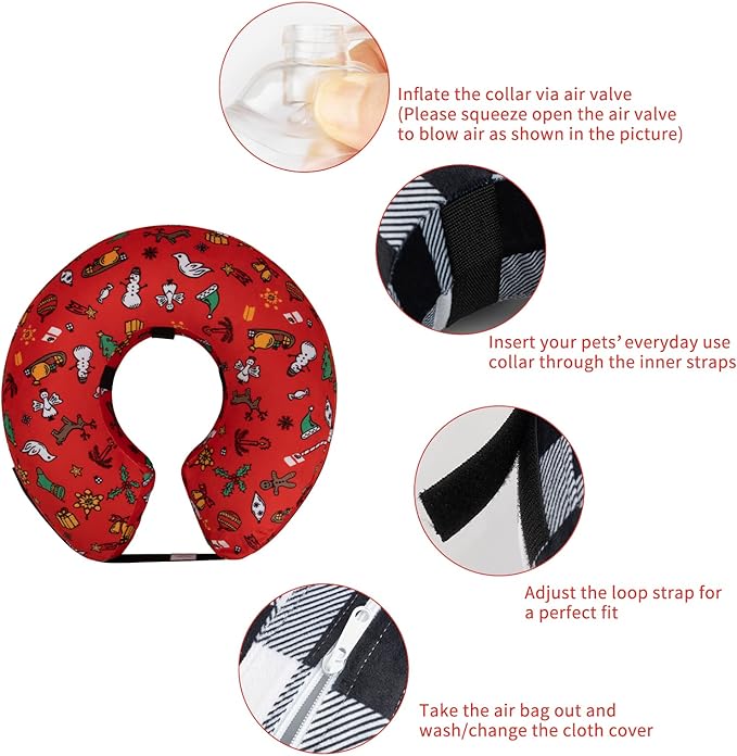 CuteBone Inflatable Dog Donut Collar with Removable Soft Fleece Covers for Small/Medium/Large Dogs and Cats After Surgery GWB07M