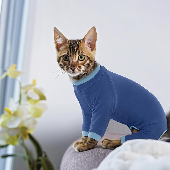 PUMYPOREITY Cat Hair Sticky Shirt – Breathable & Lightweight, Reduces Shedding Fur Pajamas, Prevents Licking Wounds After Surgery, Blue, M
