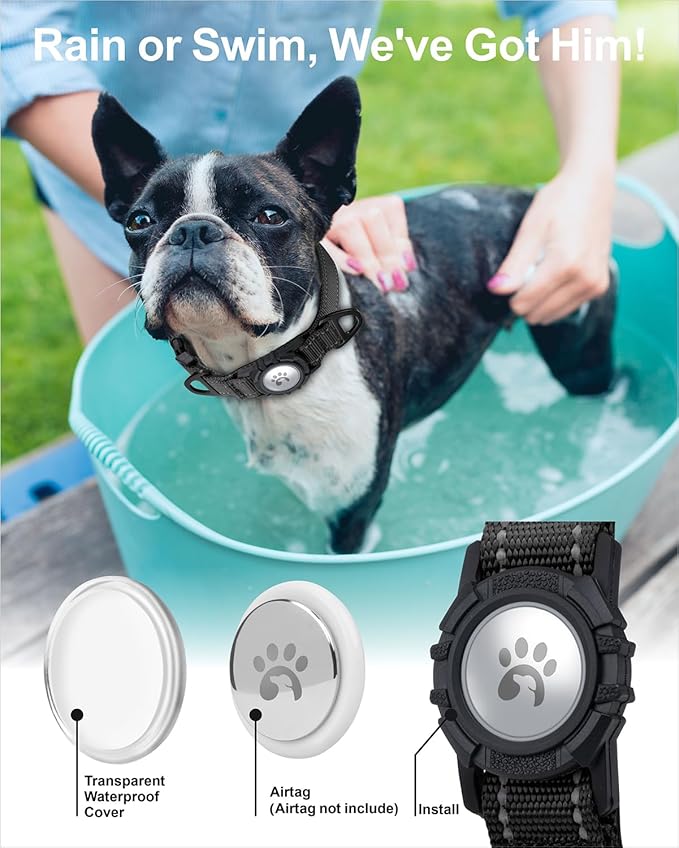 TagME Airtag Dog Collar,Waterproof Reflective Pet Collar with Airtag Holder,Soft Padded and Double D-Rings for Puppy,Black