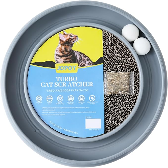 Interactive Cat Scratcher with Two Rotating Balls,Durable Scratch Pad for Indoor Play,Cardboard Cat Scratcher Pad with Cat Toy Ball Track and Catnip,2-in-1 Cat Toy (Grey)