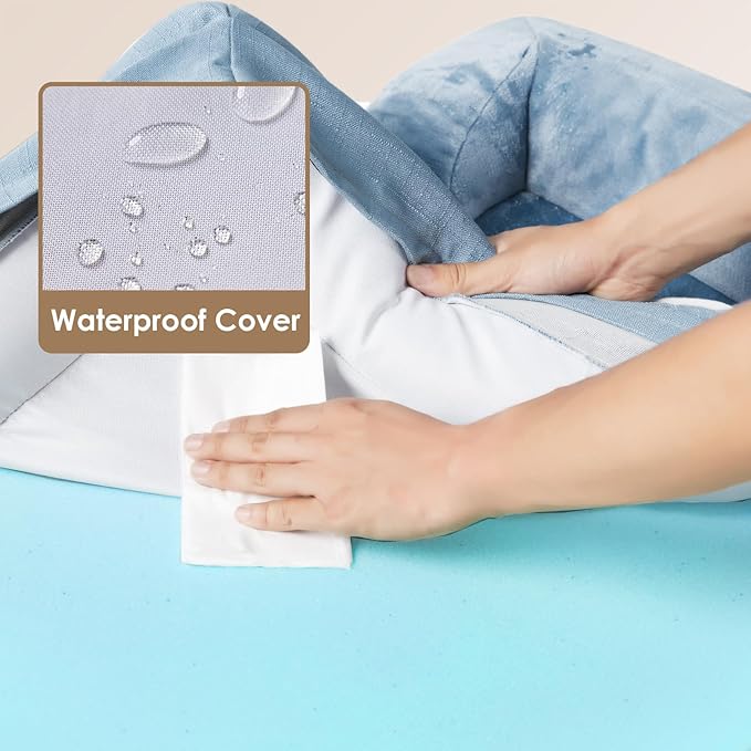 EHEYCIGA Orthopedic Dog Beds for Large Dogs, Waterproof Memory Foam Large Dog Bed with Sides, Non-Slip Bottom and Egg-Crate Foam Pet Couch Bed with Washable Removable Cover, Washed Blue