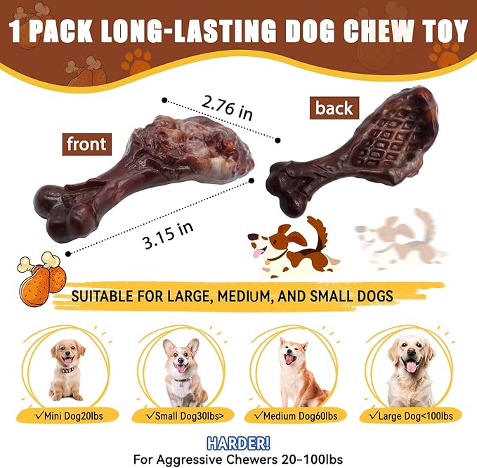 Dog Chew Toys for Aggressive Chewers, Indestructible Dog Toy for for Medium/Large Breed, Tough Nylon Teething Bone Toy to Keep Them Busy,Bacon and Real Beef Flavor (Bacon Flavor, 1 Pack)