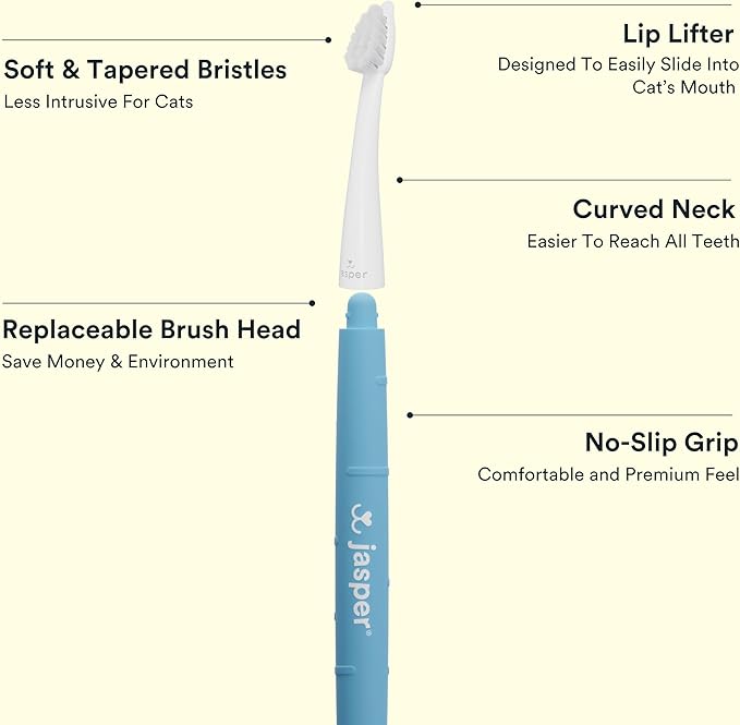Jasper Microbrush Cat Toothbrush, Soft-Bristled Toothbrush Kit for Felines & Small Dogs, Premium Non-Slip Handle with 2 Replaceable Tooth Brush Heads, Use with Cat Toothpaste