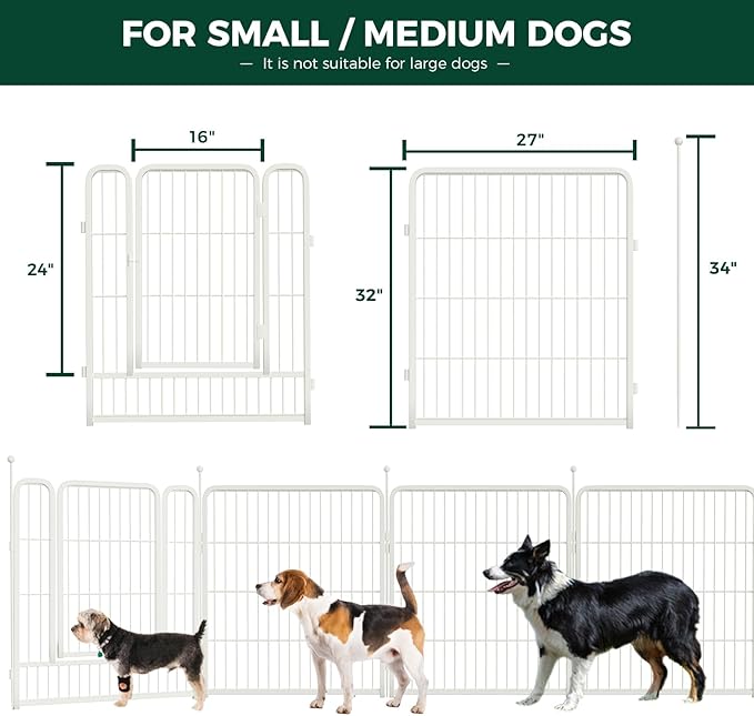 FXW Rollick Unleashed Dog Playpen for Indoor, Yard, RV Camping, 32 inch 8 Panels for Small and Medium Dogs, White│Patented