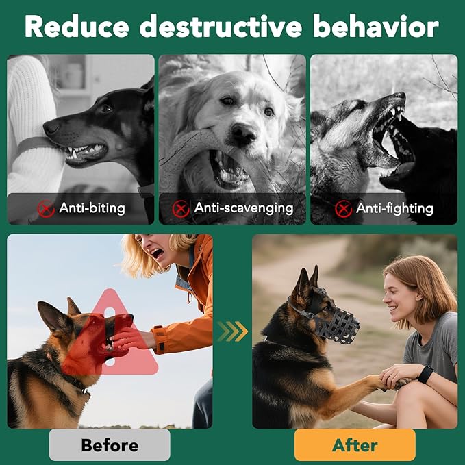 Mayerzon Dog Muzzle for Medium Large Dogs, Humane Basket Muzzle, Soft & Lightweight & Adjustable | Anti Biting Chewing Eating, Suits Training Walks Grooming Vet Visits, Drink & Pant Easily (Black, L)