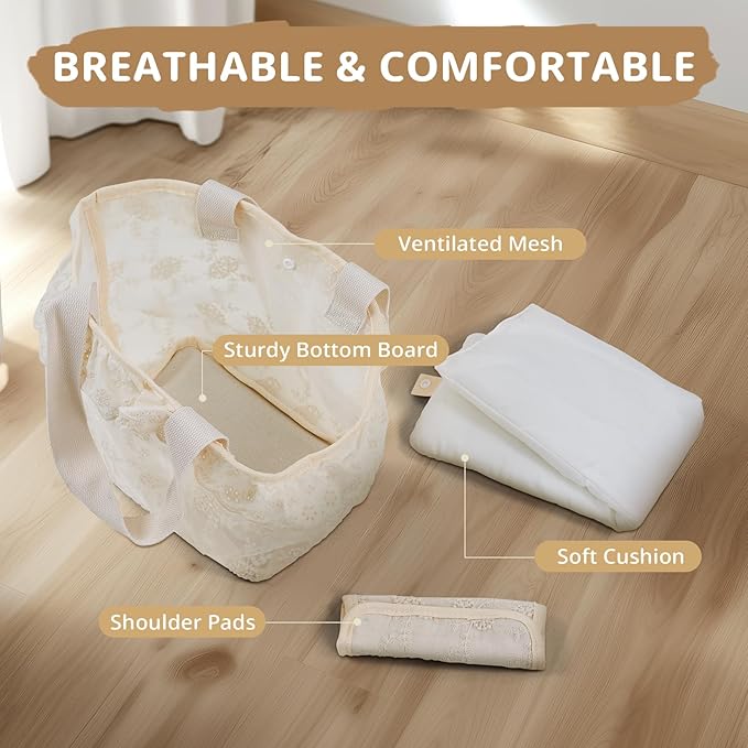 Dog Carrier for Small Dogs Rabbit cat with Lace Design, Cotton Bag, Dog Carrier Soft Sided, Collapsible Travel Puppy Carrier (Beige, 13" L x 6.7" W x 10.6" H)