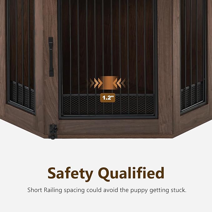 MCombo Small Corner Dog Crate Furniture with Glass Shelves, Wooden Dog Kennel Furniture with Door, Pet Crate Indoor Use, CN17 (Brown)