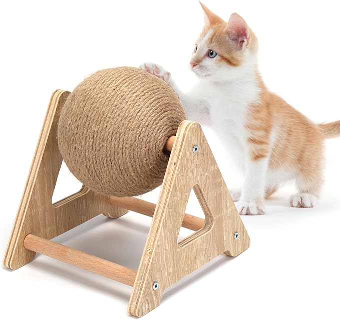 Outamateur Cat Scratching Ball Toy, Sisal Scratching Ball with Stable Stand, Interactive Cat Exercise Toy for Interactive Play and Exercise